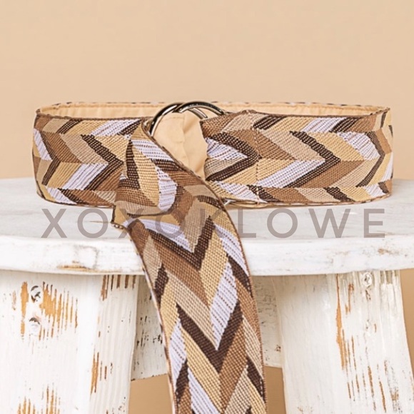 POL Brown & Cream Chevron Textured Cloth O Ring Belt - Picture 7 of 8